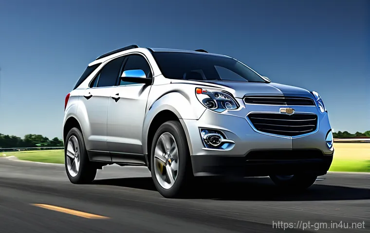 지엠 쉐보레 이쿼녹스의 고객 만족도 - **Prompt 1: Dynamic Driving Experience**
A dynamic, low-angle shot of a silver Chevrolet Equinox